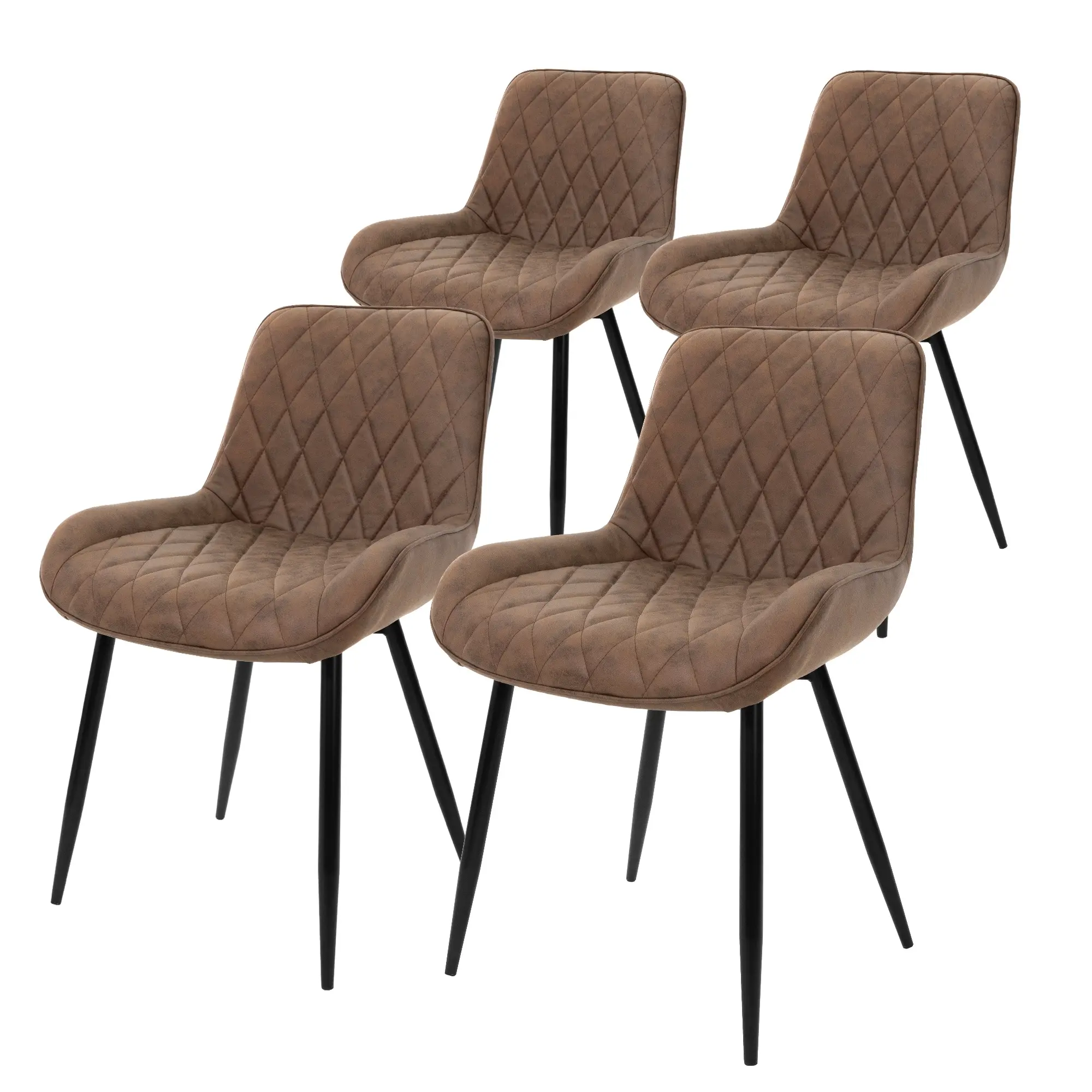 Lot de 4 chaises de salle à manger marron assise ergonomique revêtement en matériau synthétique pieds noir en acier matériel de montage inclus