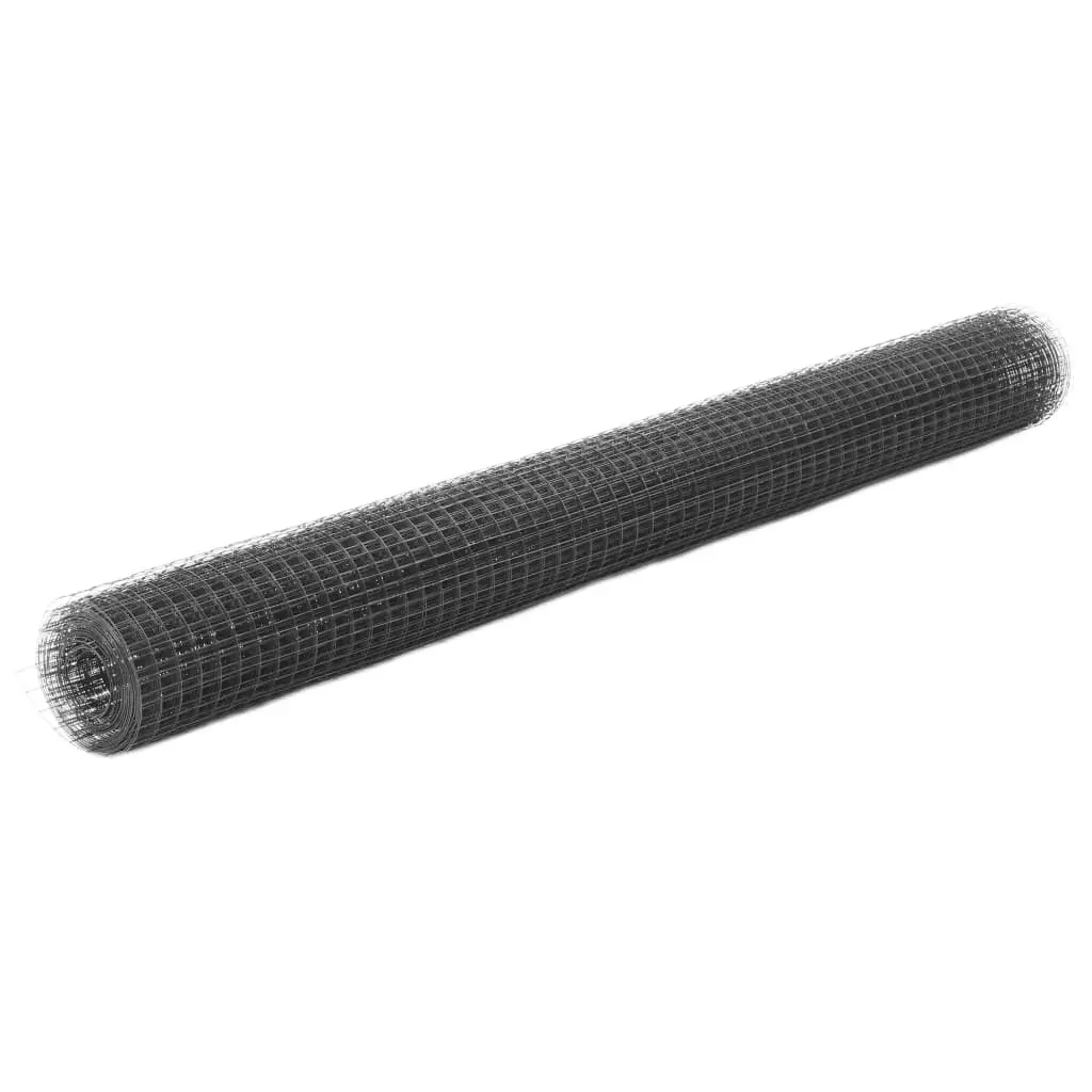 Grillage Volière Acier PVC Jardin Clôture Mailles 12mm 25×1,5m Gris