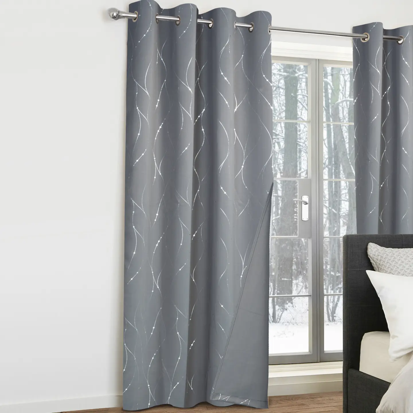 Lot de 2 rideaux thermiques gris anthracite motif courbe 140×240 cm