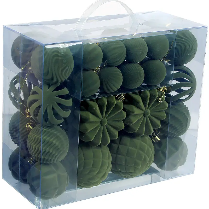 Lot de 48 boules de Noël luxueuses floquées effet velours (4/6/8 cm), décorations pour sapin, mur, cheminée, décorations de Noël (vertes)