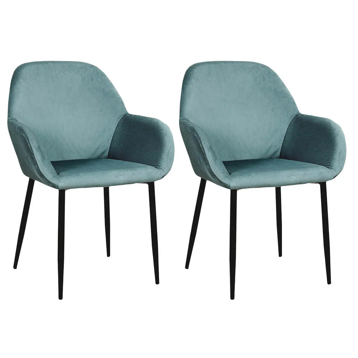 Lot de 2 Fauteuils Velours Côtelé Bleu Canard – ALESSIA