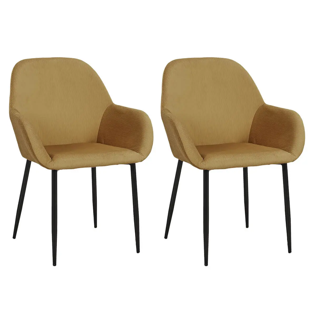 Lot de 2 Fauteuils Velours Côtelé Jaune Moutarde – ALESSIA