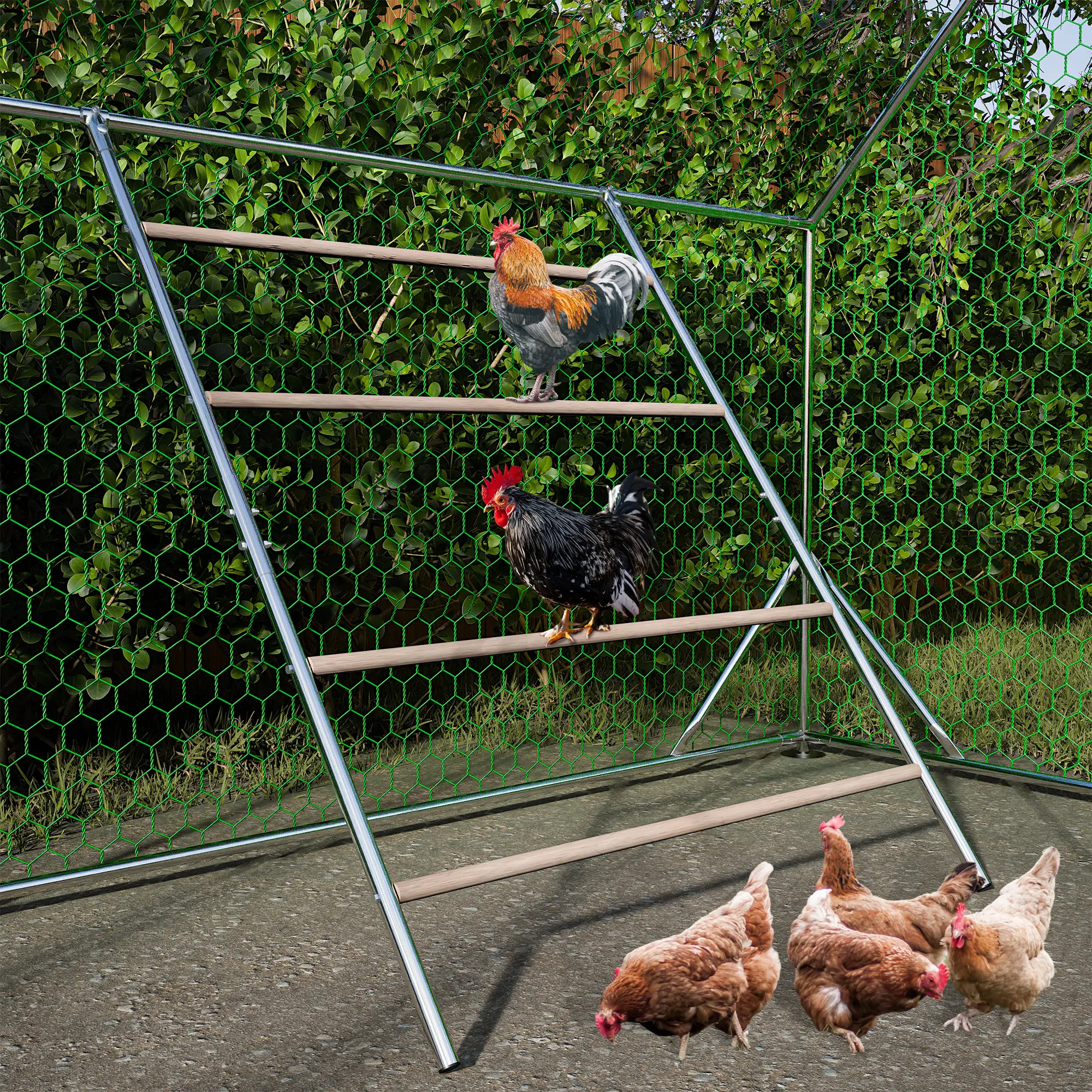 Grand Perchoir Poule Bois Métal pour Poulailler Accessoire Repos Volaille 105x144cm