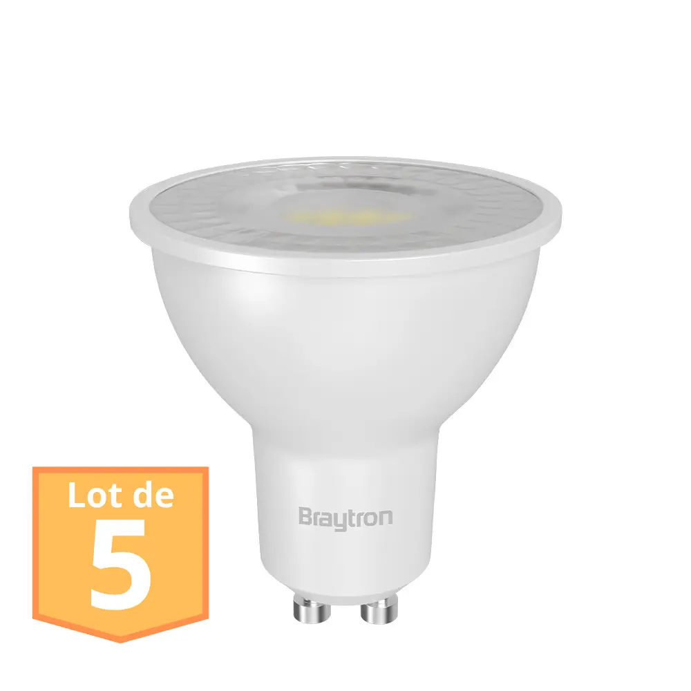 Lot de 5 Ampoules LED GU10 Braytron 6.5W 4000K 630 Lumens
