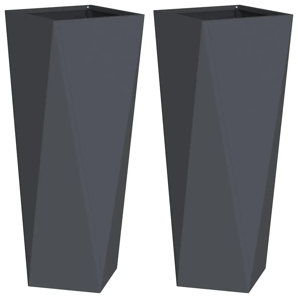 Lot de 2 jardinières modernes design extérieur 30 x 30 x 75 cm durée dans le temps en acier anthracite