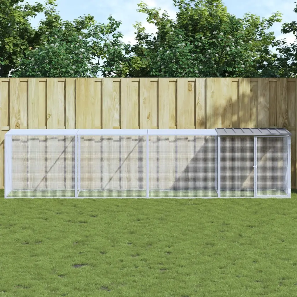 Grand Poulailler 403 cm acier galvanisé avec parc grillagé et toit Gris – ComfortXL Outdoor Living