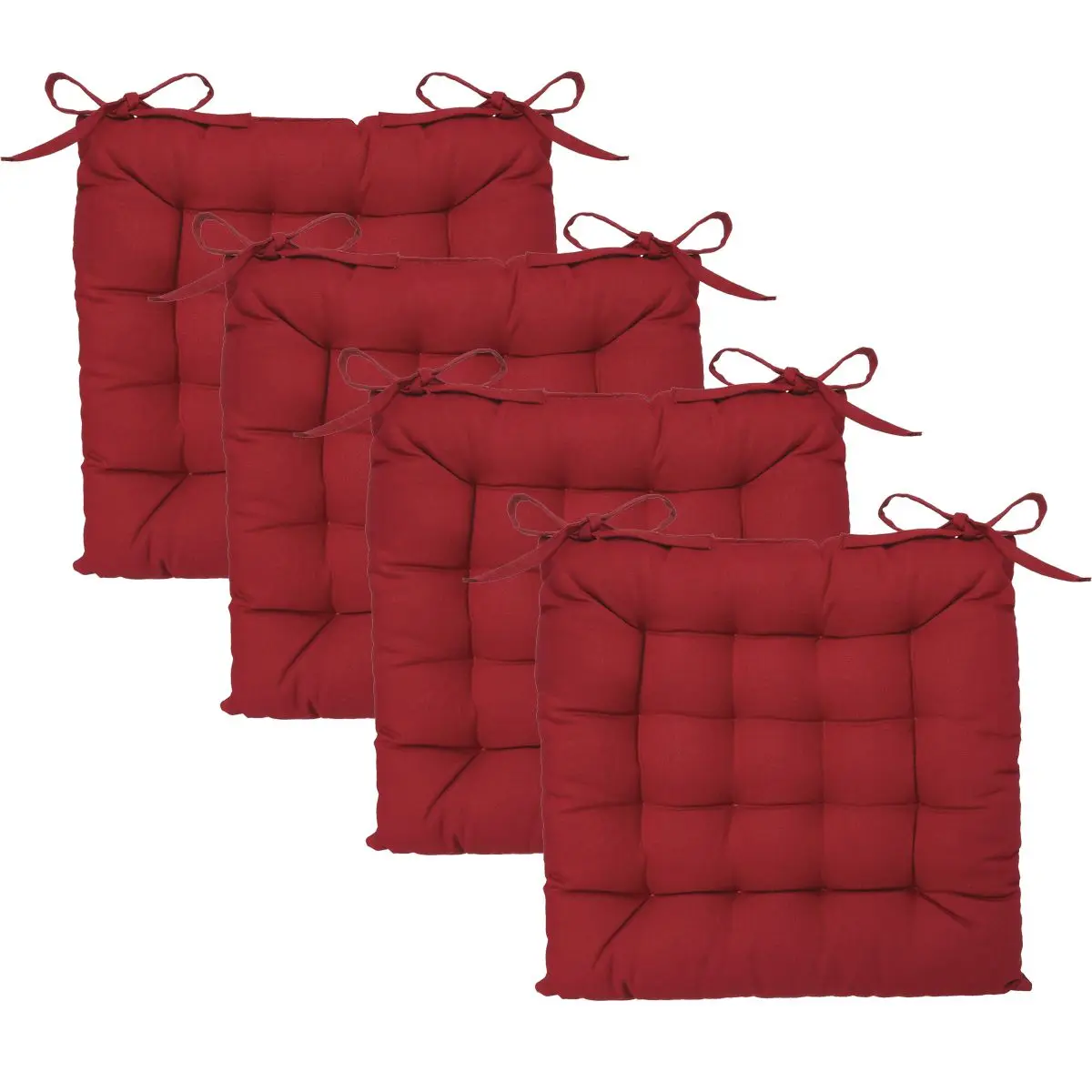 Lot de 4 Galettes de chaise en Coton Rouge 38 x 38 cm