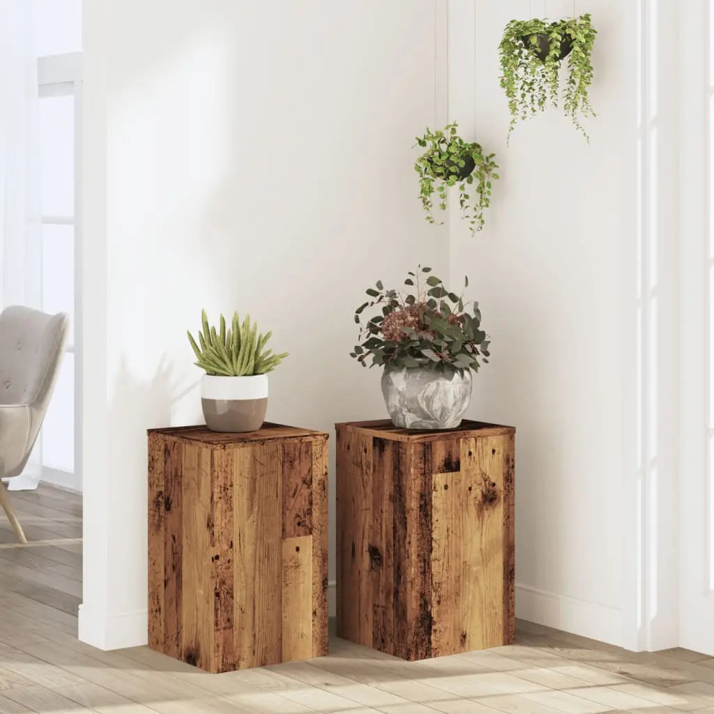 Lot de 2 Porte-Pots Vintage Bois Ingénierie Décoration 50 cm Vieux Bois – ComfortXL Outdoor Living