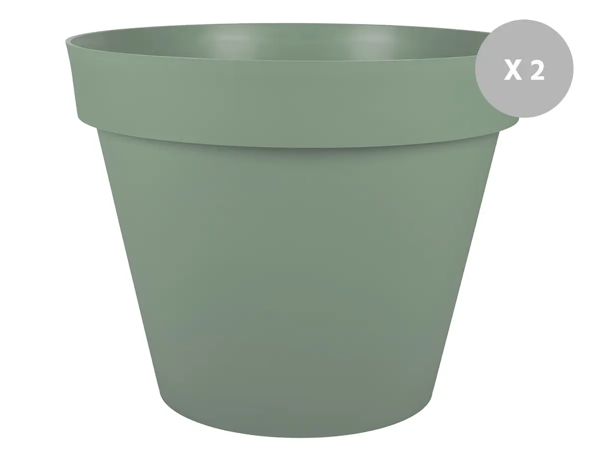 Lot de 2 Pots de fleur rond Toscane Ø 60 x H.47 cm Vert laurier – Eda