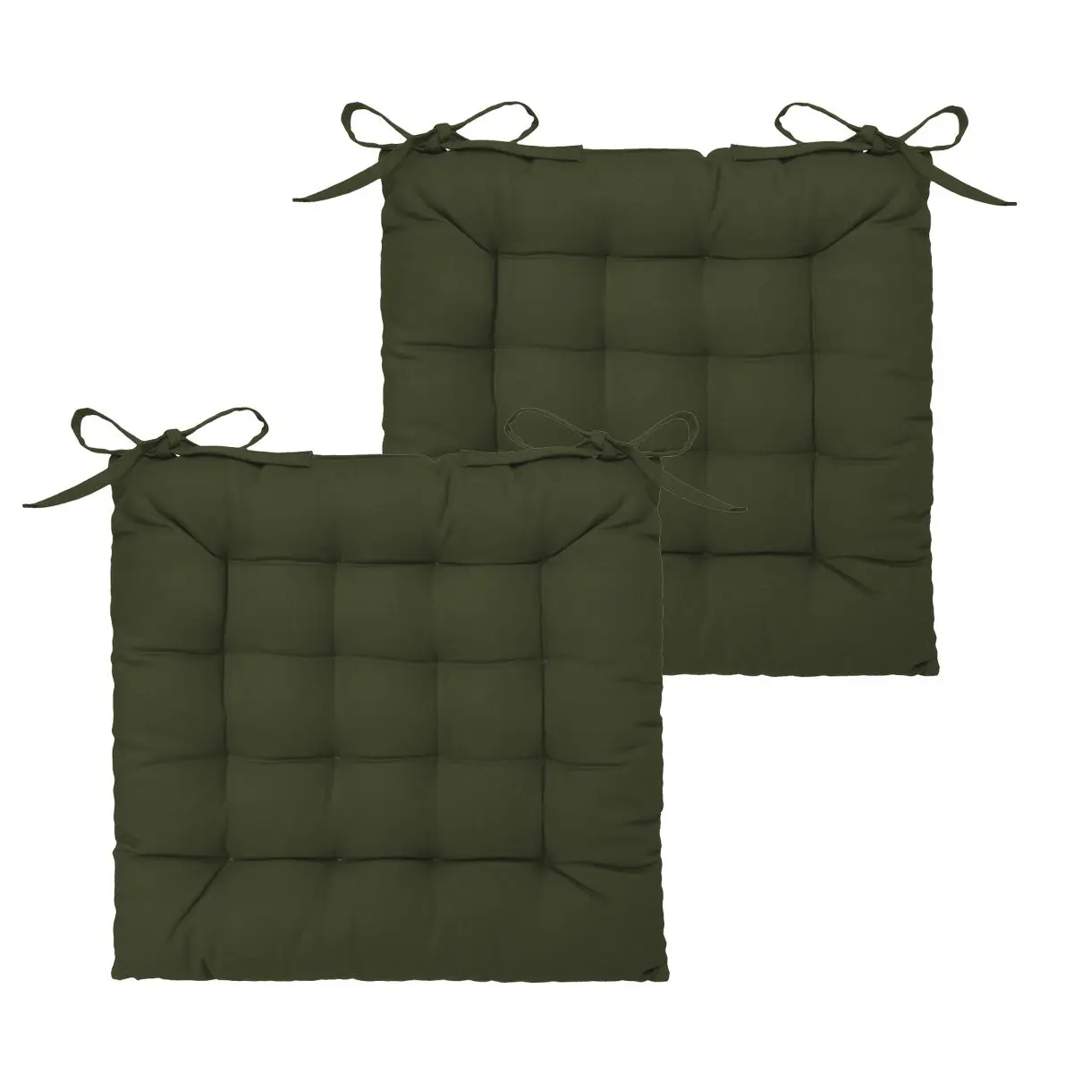 Lot de 2 Galettes de chaise en Coton Vert kaki 38 x 38 cm