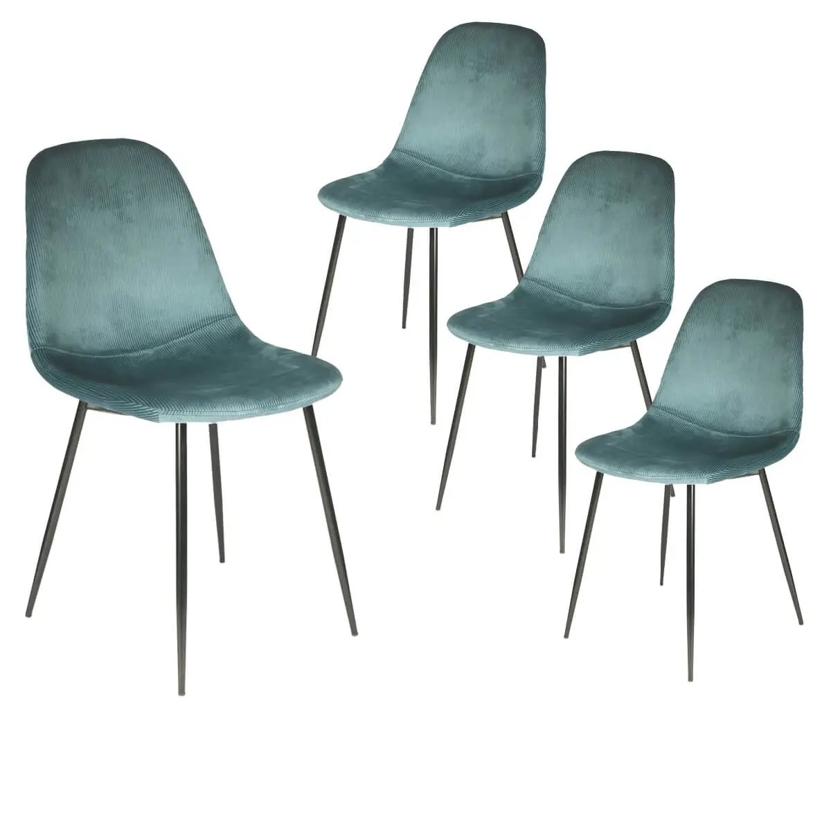 Lot de 4 Chaises Velours Côtelé Bleu Canard – ALESSIA