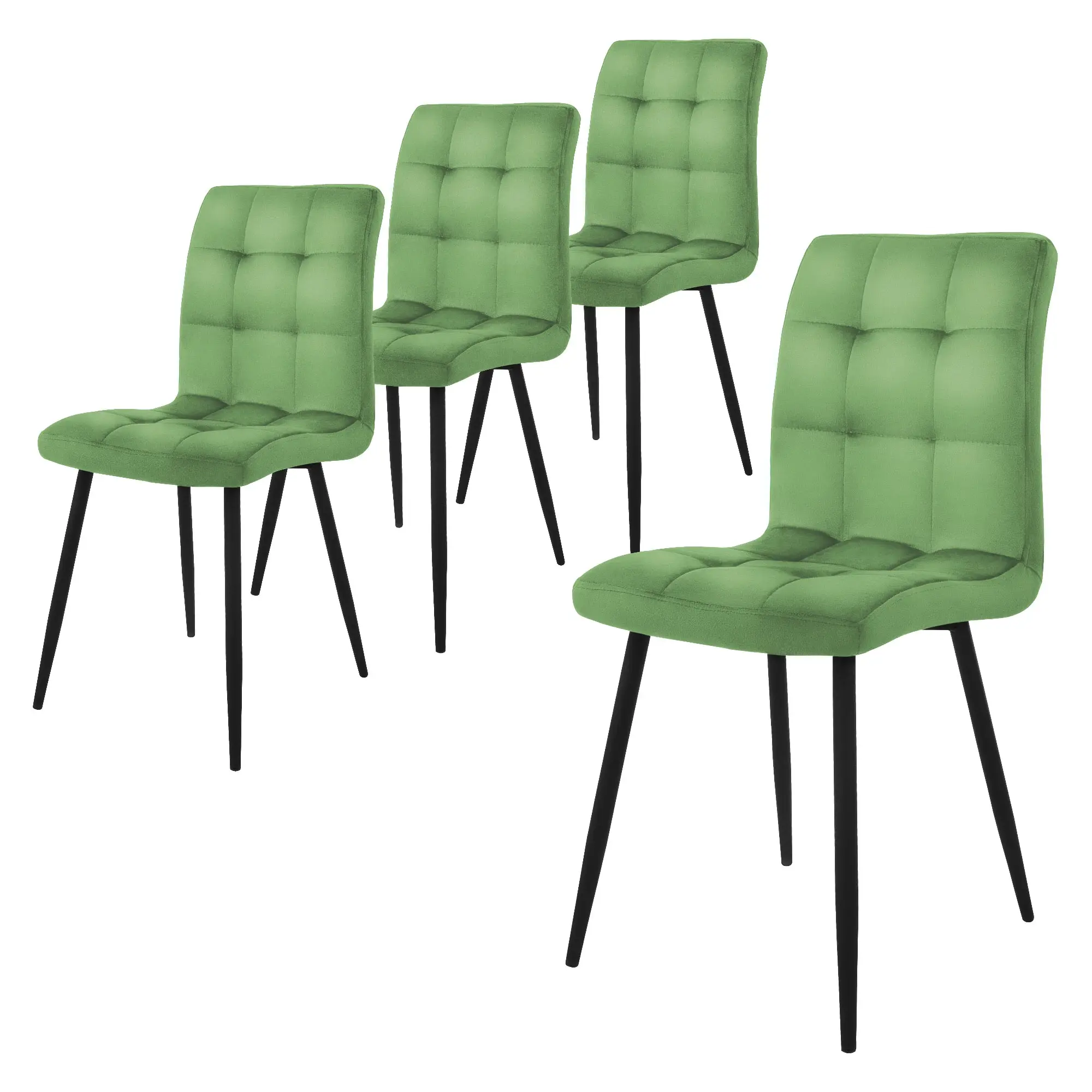 Lot de 4 chaises de salle à manger vert sauge dossier ergonomique assise rembourrée en velours piètement métallique noir design moderne raffiné