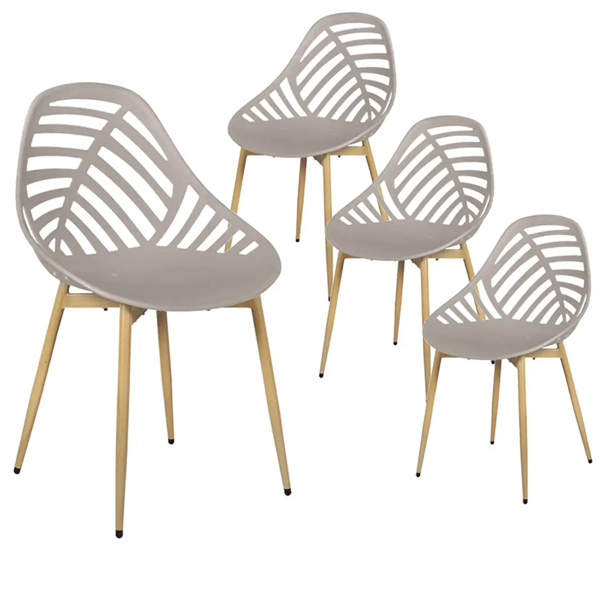 Lot de 4 Chaises de Jardin Coque Plastique Ajourée Taupe Pieds Métal – SAORI