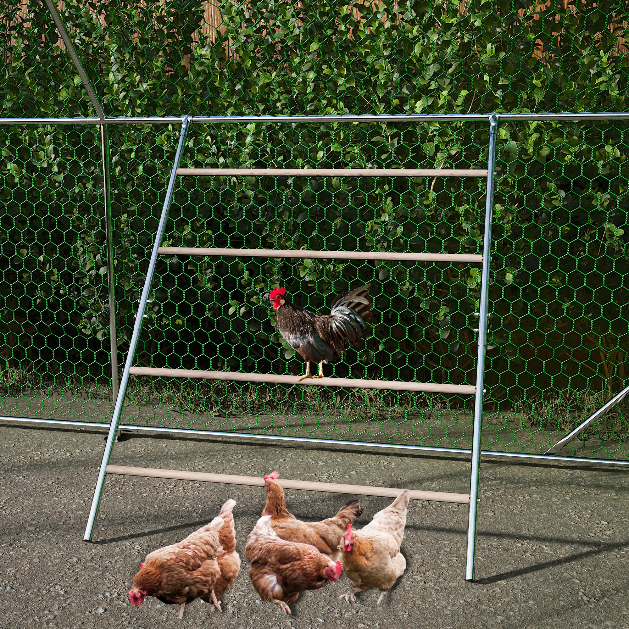 Grand perchoir poule métal bois pour poulailler espace repos et jeu 144x105cm gris