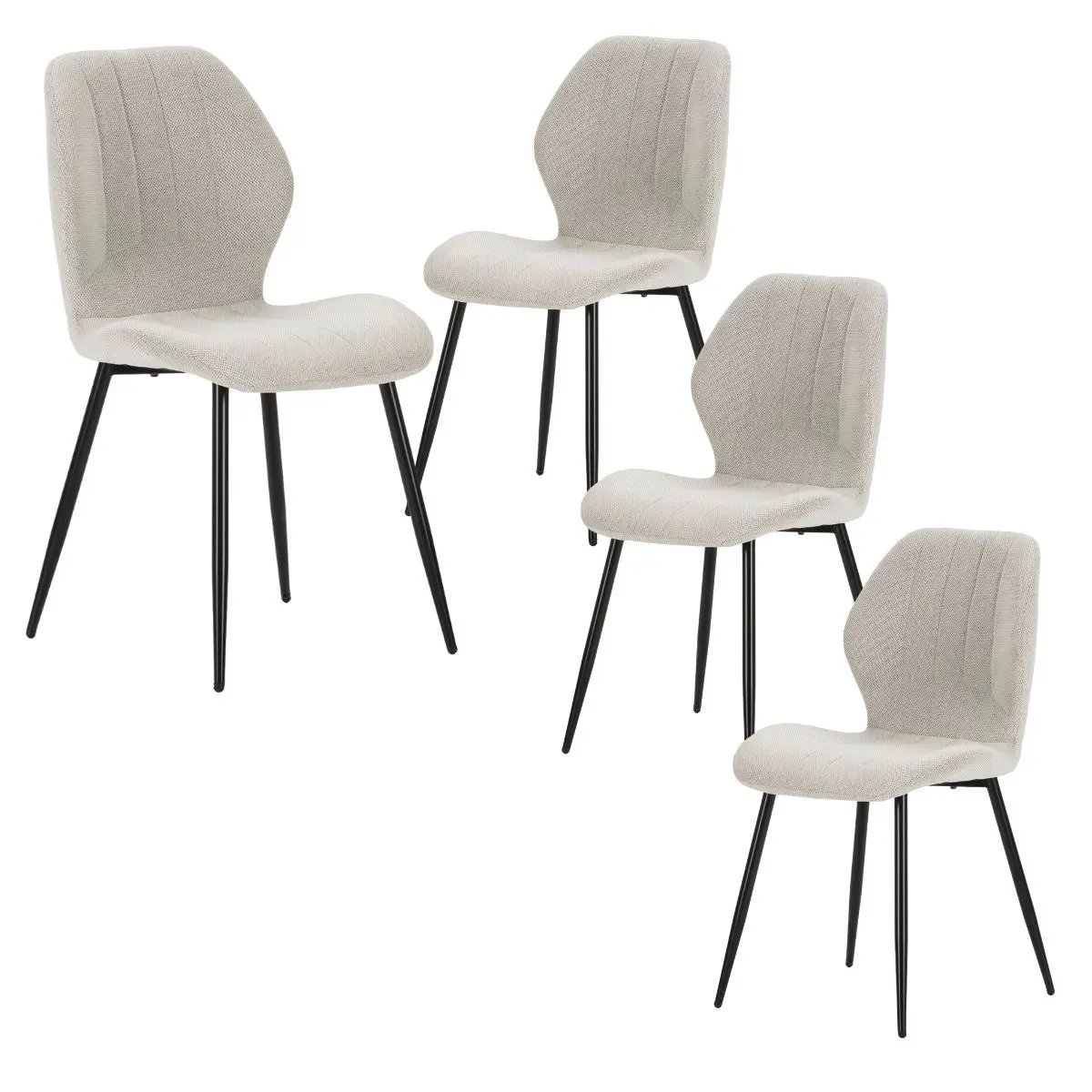 Lot de 4 chaises en tissu polyester maillé crème et pieds en métal laqué noir – MALDI
