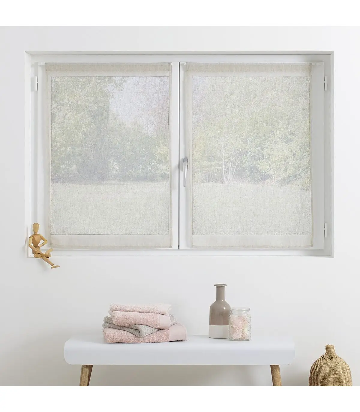Lot de 2 Voilages Vitrage Beige Lin 60 x 90 cm