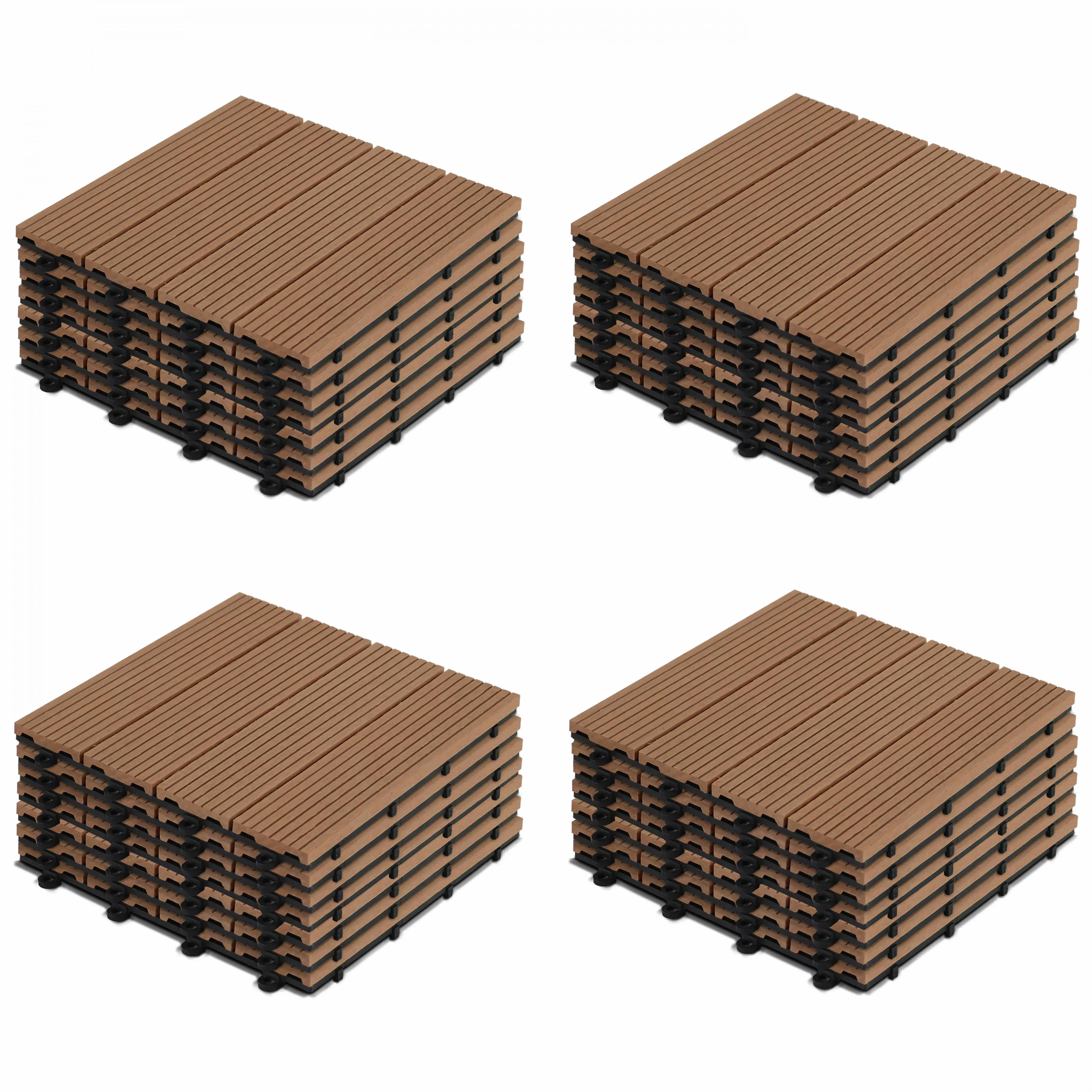Lot de 32 dalles clipsables bois synthétique marron Padang – Oviala