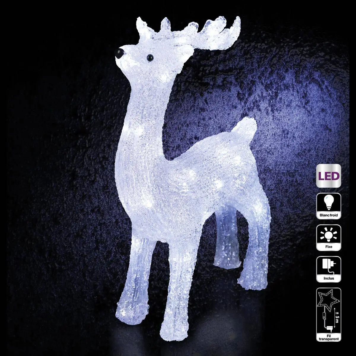 Forme acrylique renne debout lumineuse 40 LED clignotantes H.45cm extérieur FEERIC LIGHTS & CHRISTMAS