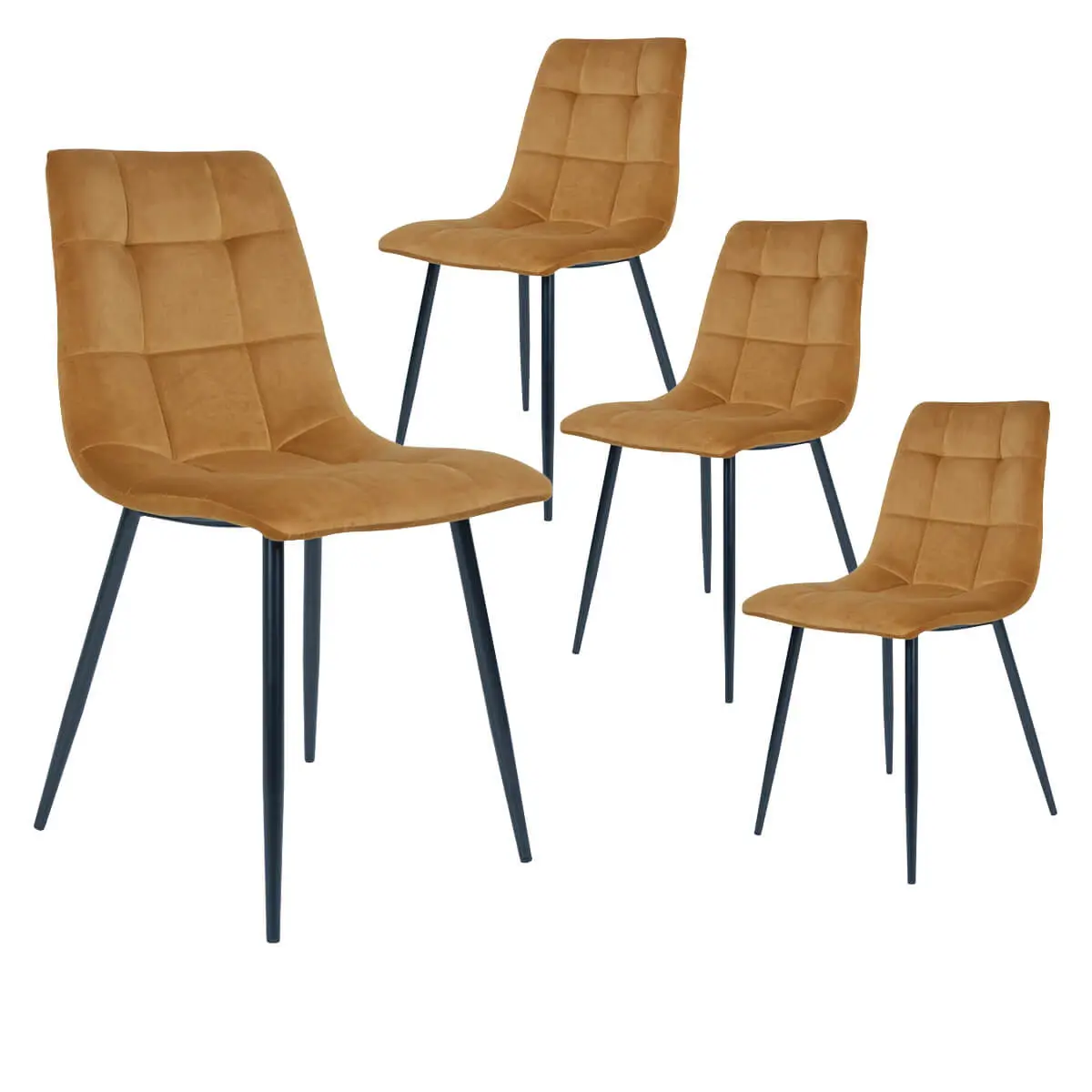 Lot de 4 Chaises Velours Jaune et Piétement Acier – STRIB