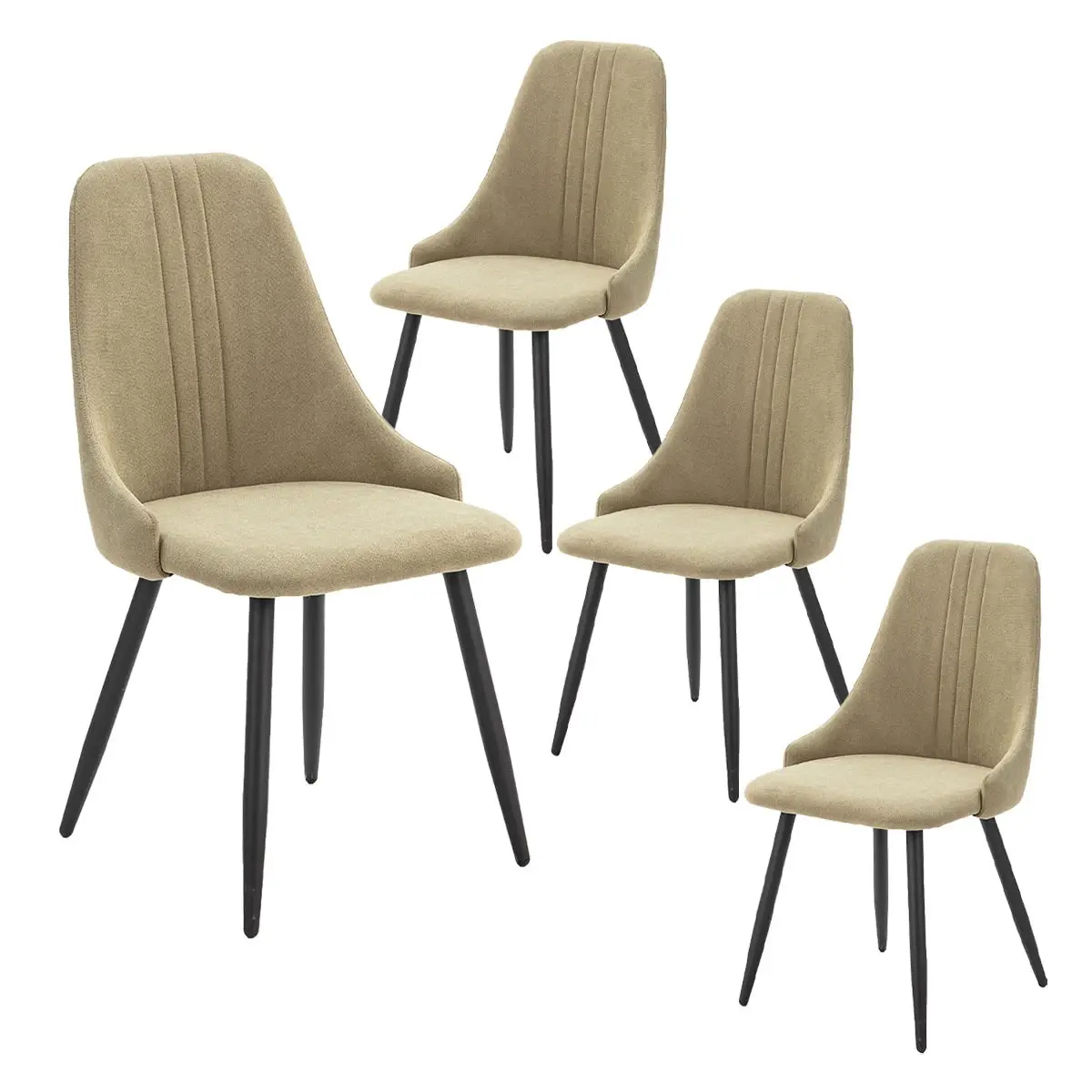 Lot de 4 Chaises Tissu Vert 3 Lignes Surpiquées Pieds Métal Noir – MICAT