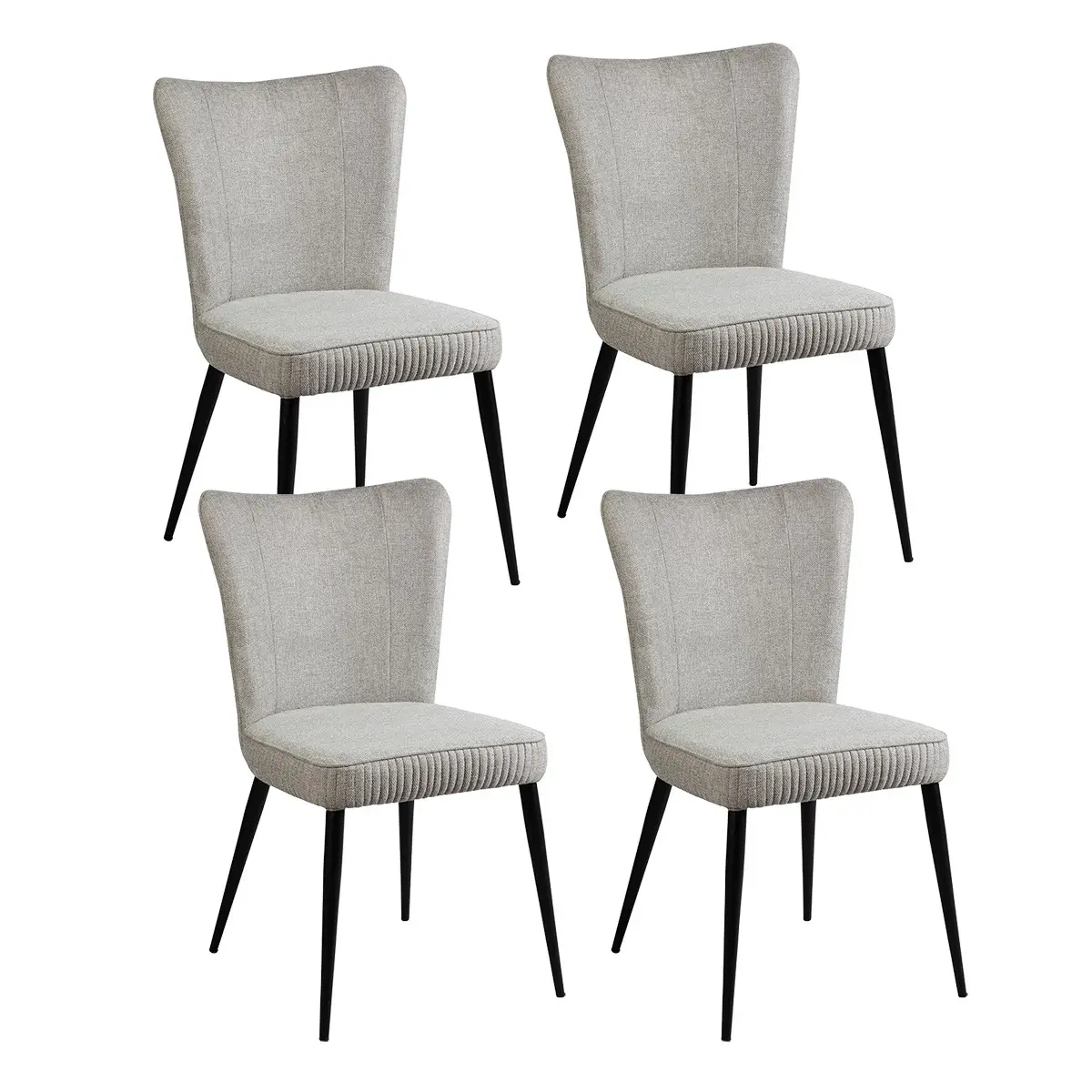 Lot de 4 Chaises Tissu Gris Clair Chiné Pieds Métal Noir Mat – MAURINE