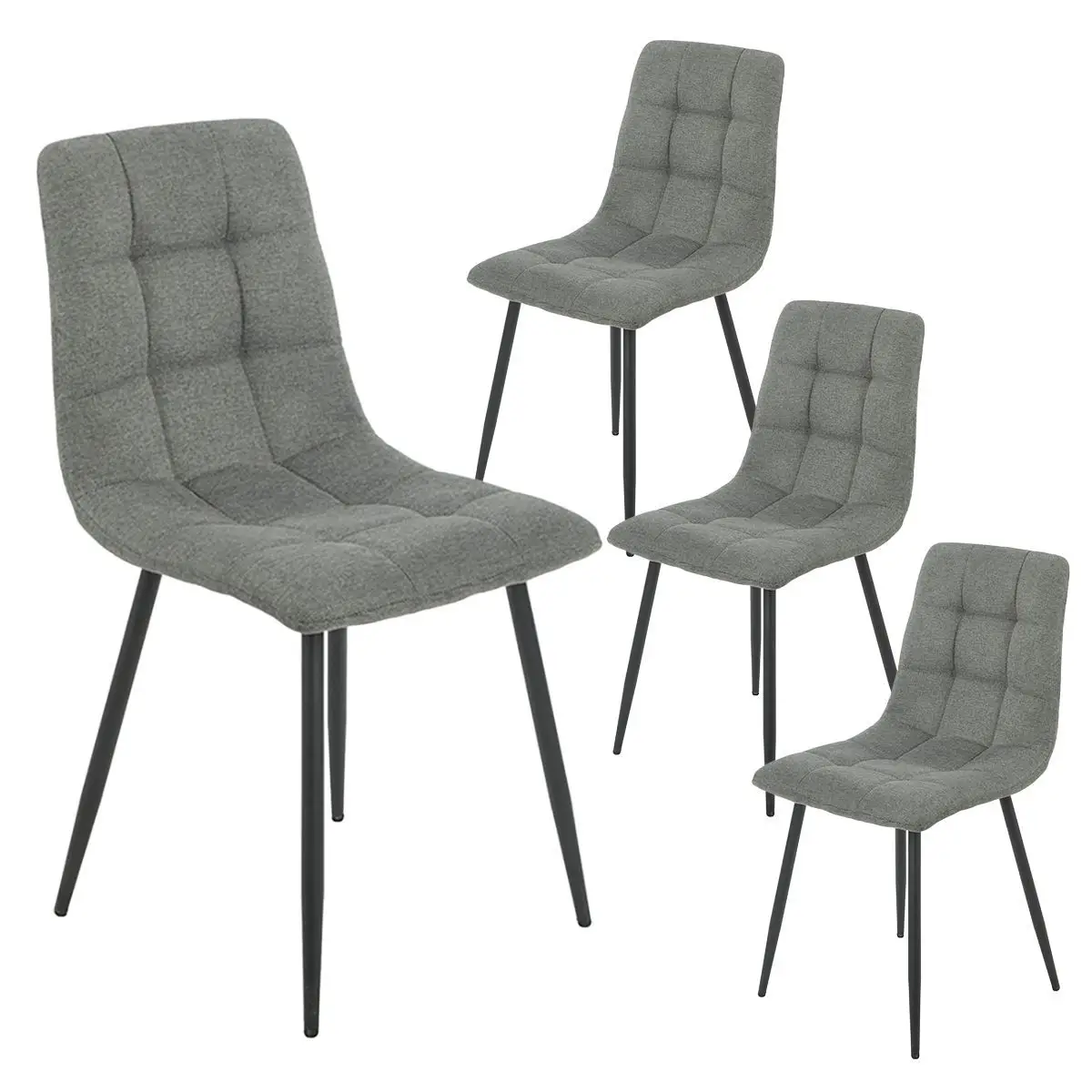 Lot de 4 Chaises Tissu Gris Pieds Métal Gris Anthracite – ERNEST