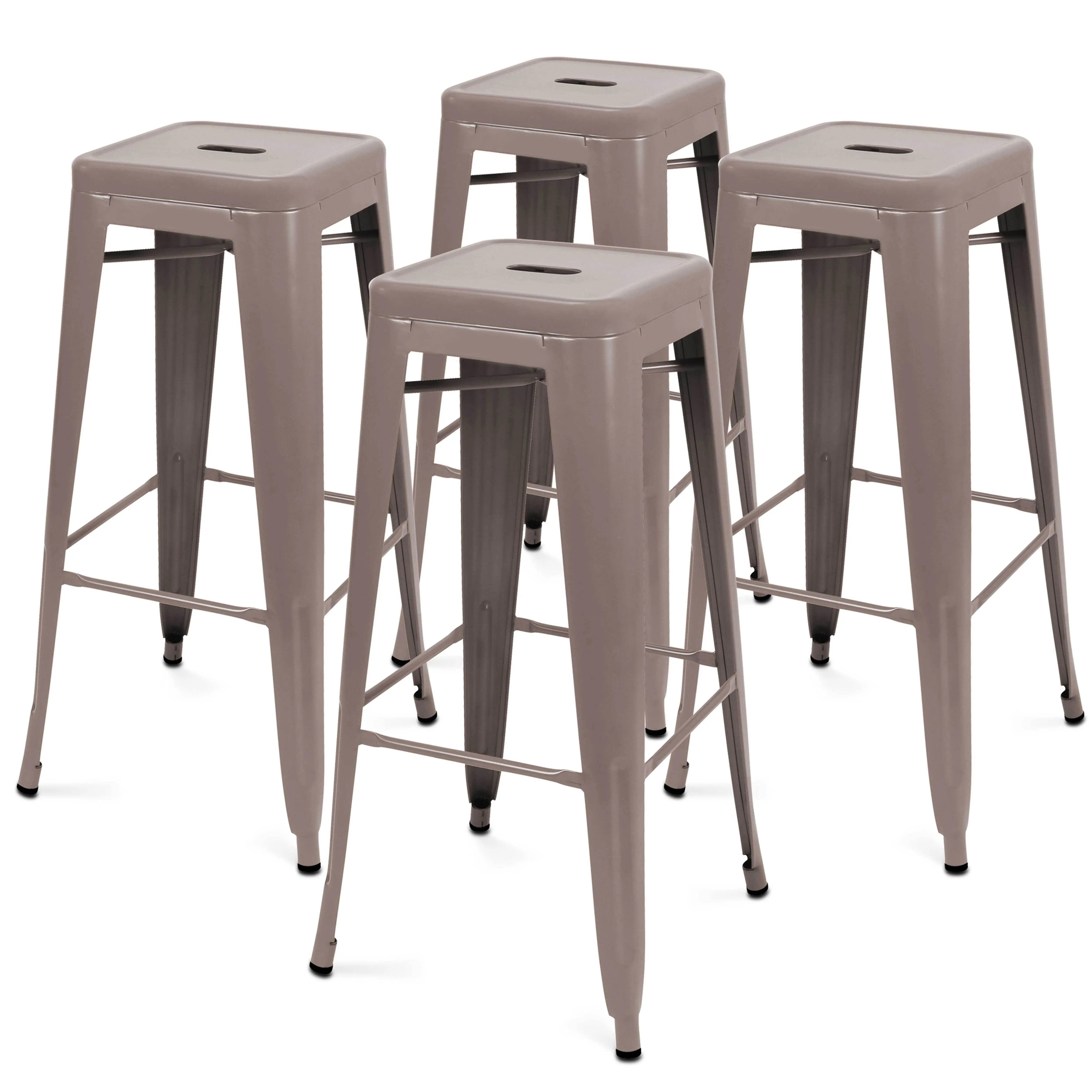 Lot de 4 tabourets de terrasse en métal mat taupe Indus – Oviala
