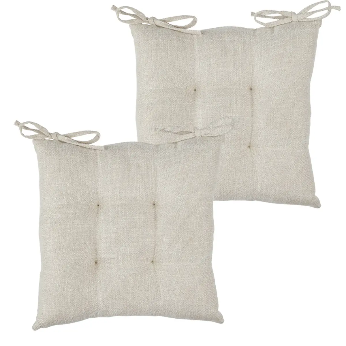 Lot de 2 Galettes de chaise tissage au fini texturé Beige Lin 38 x 38 cm
