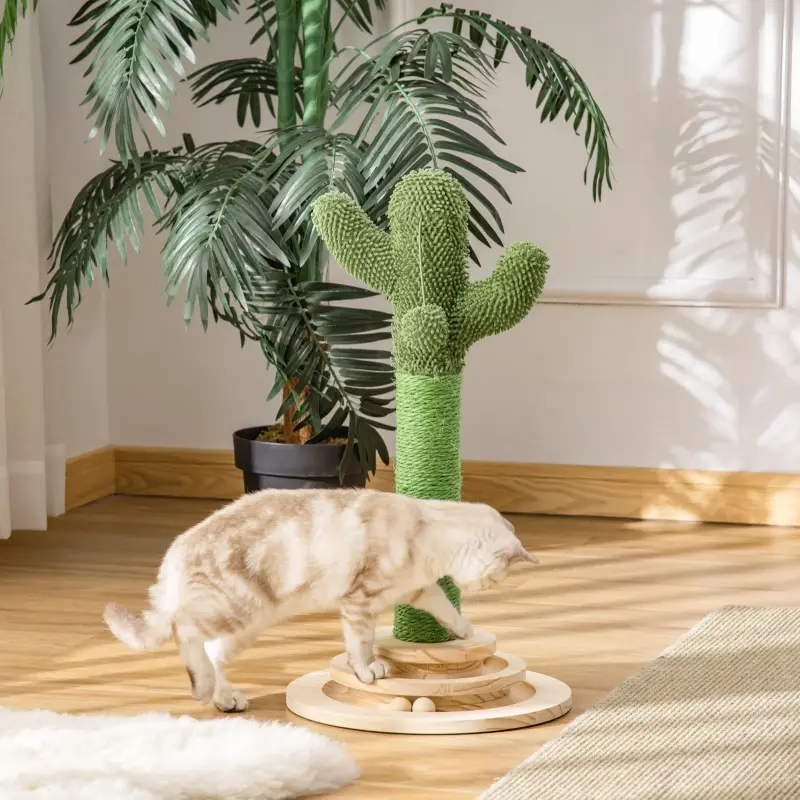 Griffoir Chat Forme Cactus Bois Sisal Naturel Protection Canapé 60cm Vert
