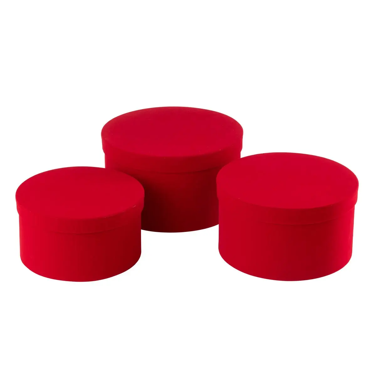 Lot de 3 Boîtes de Rangement Rondes Plates «Vaughn» 32cm Rouge