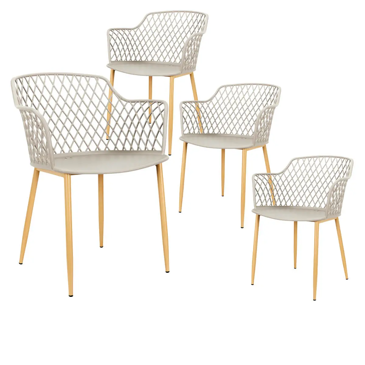 Lot de 4 Fauteuils Taupe Pieds Effet Bois Verni – TRESSIE