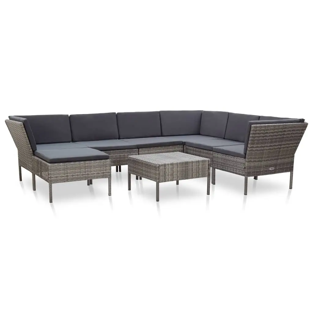 Salon de jardin 8 pcs avec coussins résine tressée gris vidaXL 48954