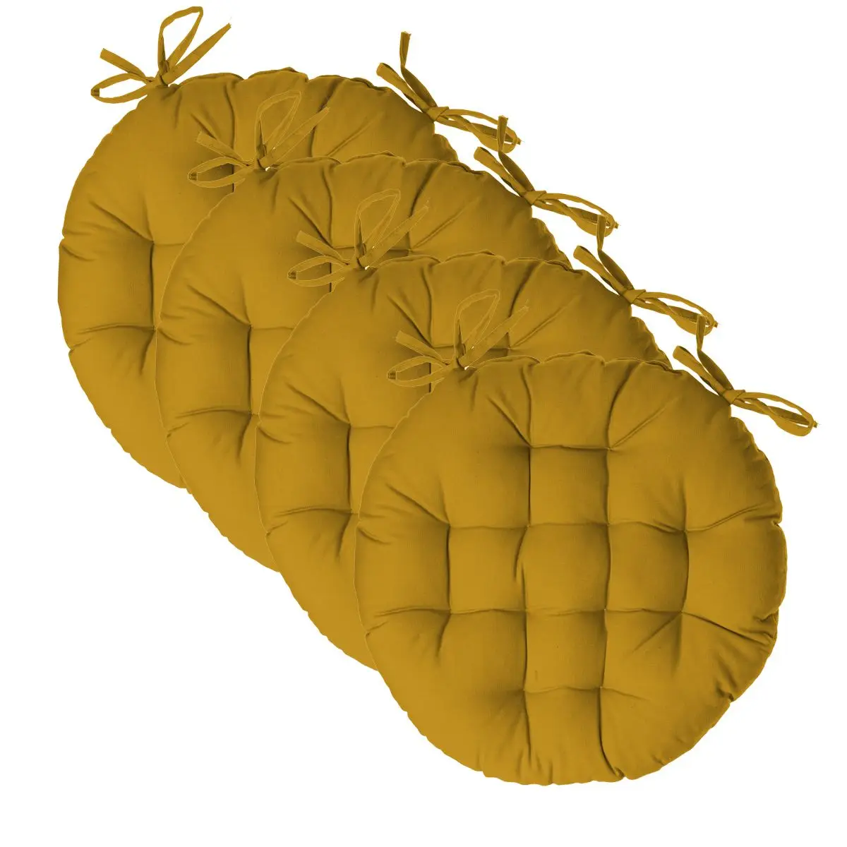 Lot de 4 Galettes de chaise en Coton Jaune Ocre D 38 cm