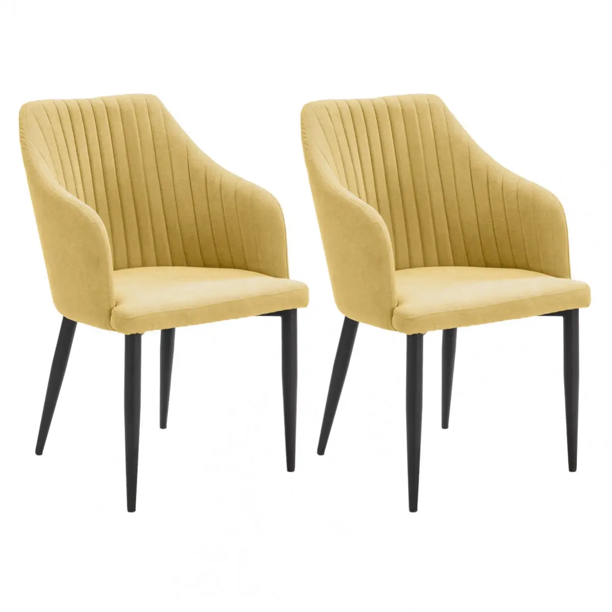 Lot de 2 Fauteuils Tissu Jaune Surpiqures Verticales Pieds Métal Noir – FASCA