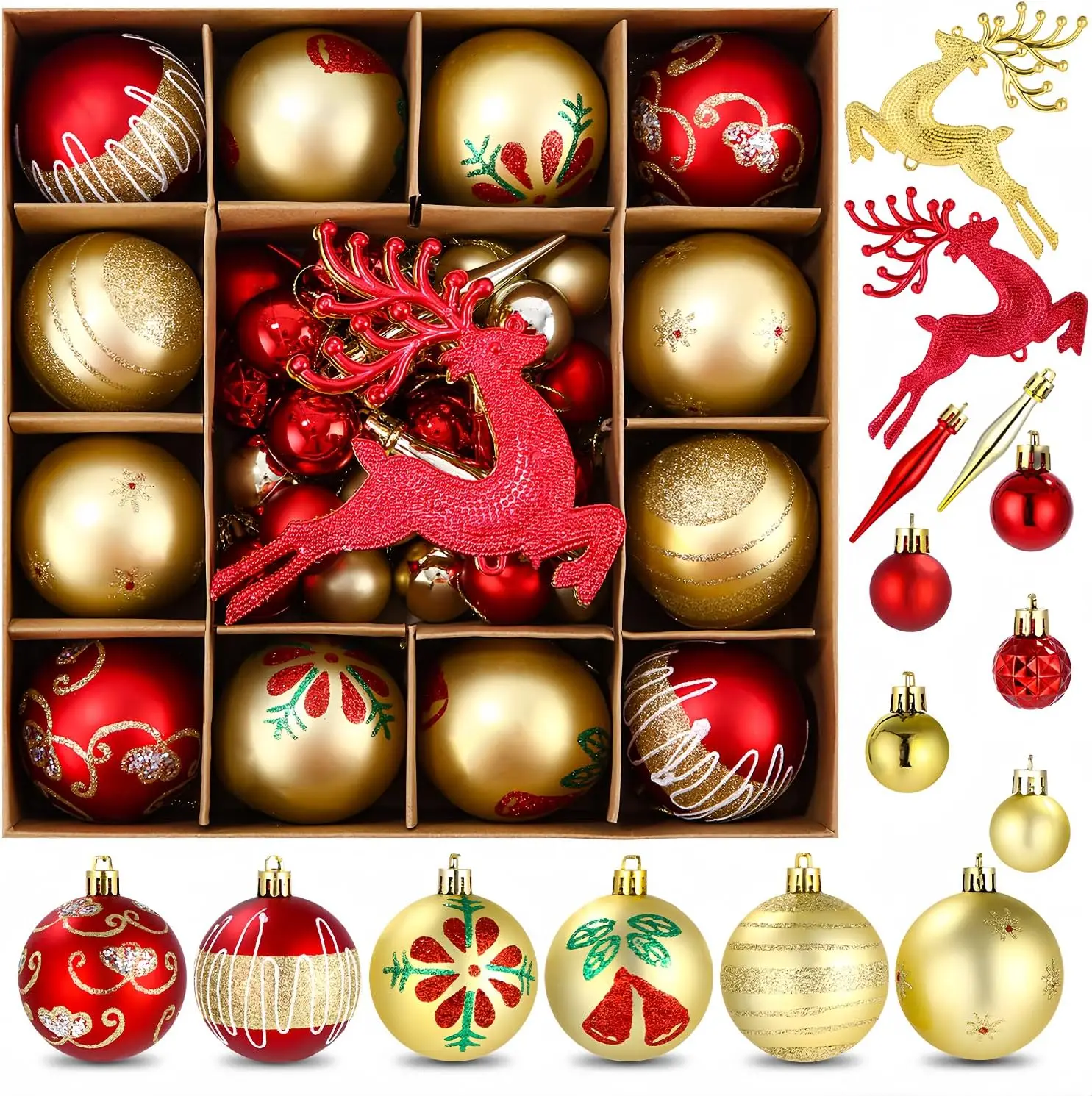 Lot de 40 boules de Noël, petites et grandes décorations en plastique pour sapin de Noël, 13 styles de boules de Noël, décorations à suspendre