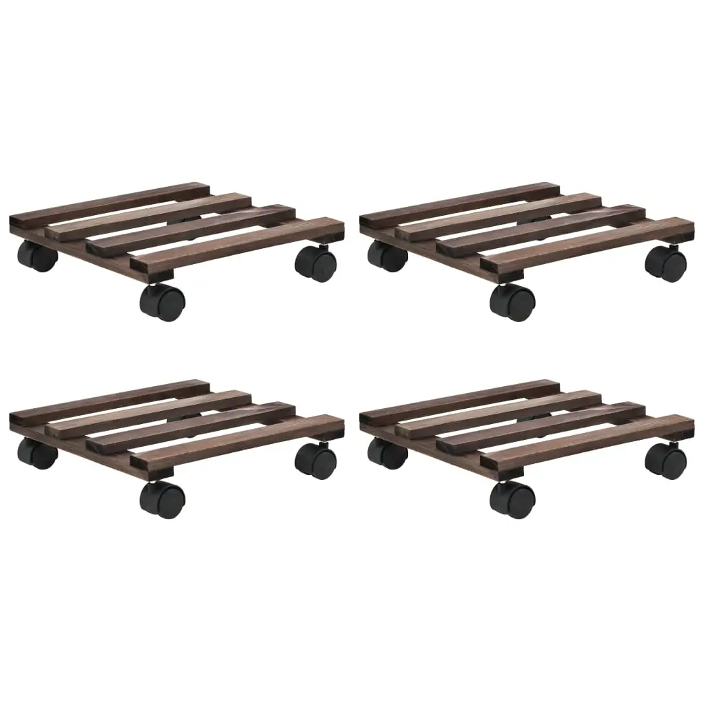 Lot de 4 Supports à Plantes Roulants en Bois de Cèdre Plateau Carré avec Roulettes 25 cm – ComfortXL Outdoor Living