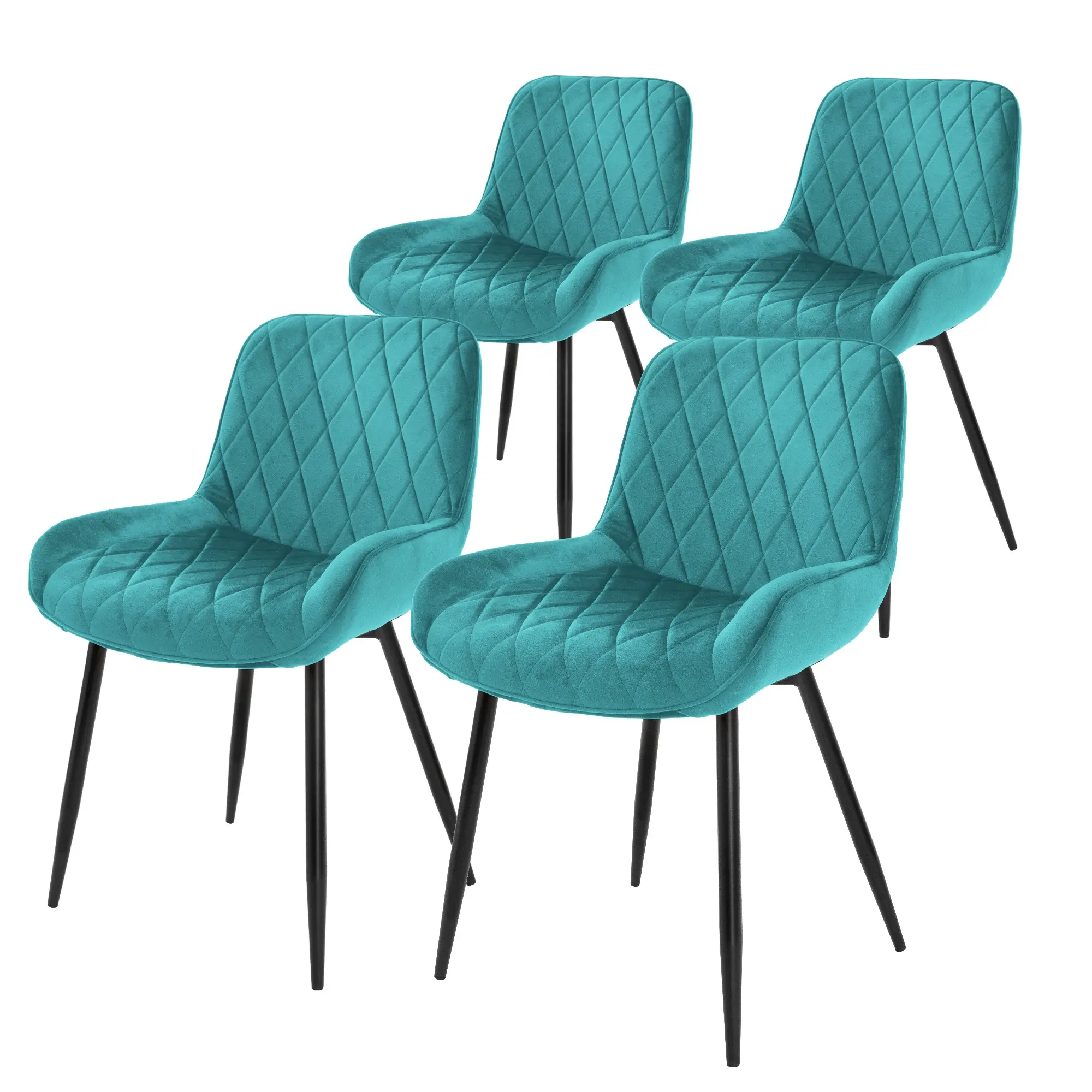 Lot de 4 chaises de salle à manger pétrole assise ergonomique revêtement en velours respirant doux pieds noir en métal protections de sol prémontées