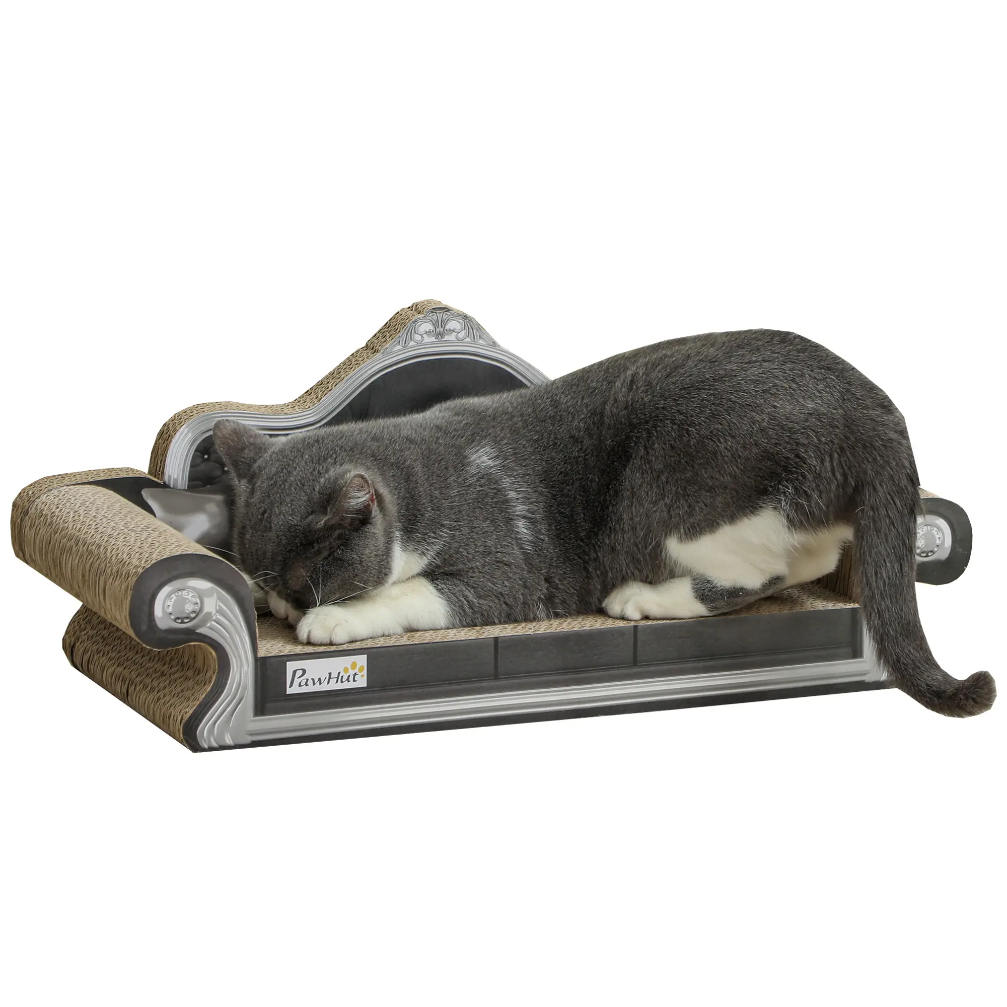 Griffoir Chat Design Canapé en Carton Ondulé avec Herbe à Chat Incluse 56,5 cm Marron
