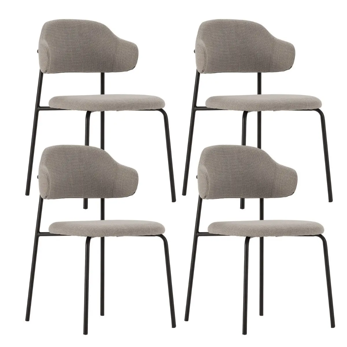 Lot de 4 Chaises vintage en métal avec assise et dossier en tissu chiné taupe – LADERI