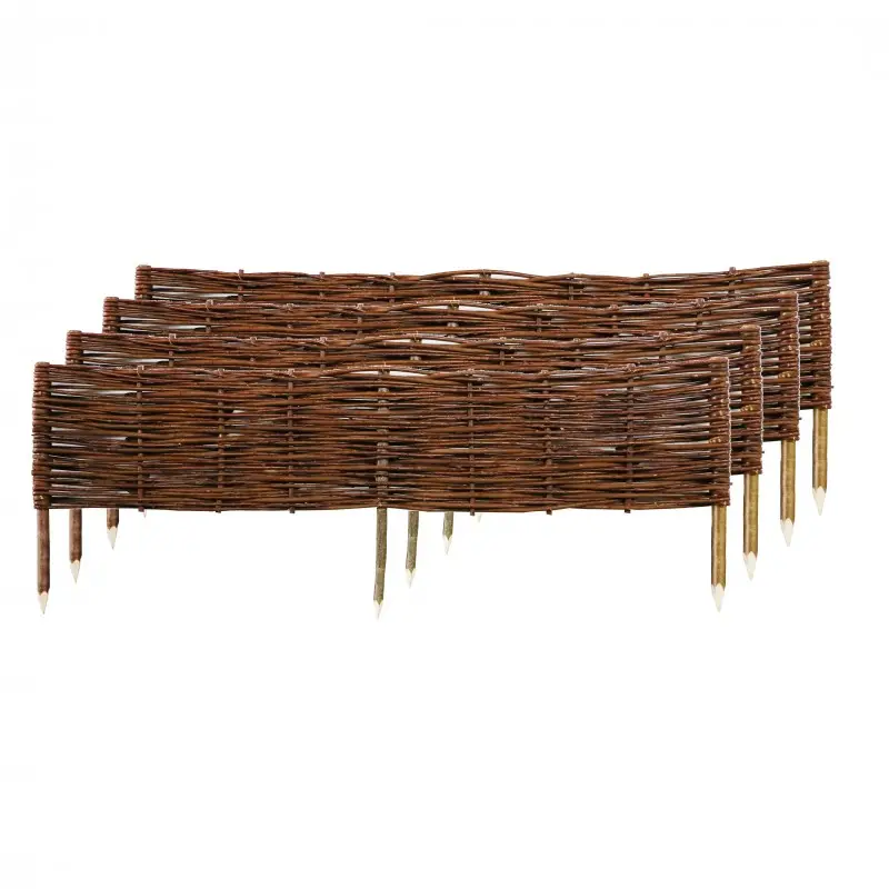 Lot de 4 bordures en osier tressé et piquets noisetier à planter L 1 m x H 20 cm – Easy Clôture