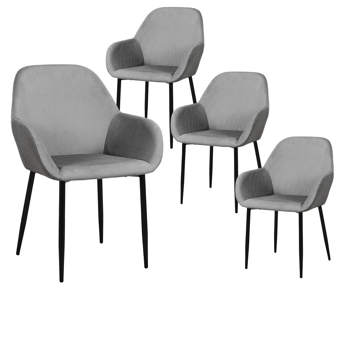 Lot de 4 Fauteuils Velours Côtelé Gris – ALESSIA