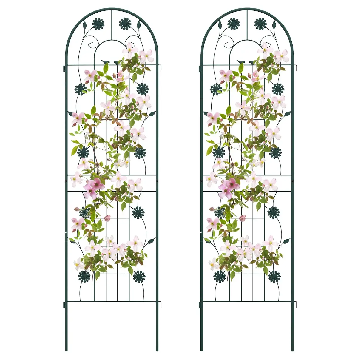 Lot de 2 Treillis de Jardin en Métal 180 x 50 cm Clôture Décorative pour Plante Grimpante Grille Fleurs Antirouille pour Cour Patio Vert