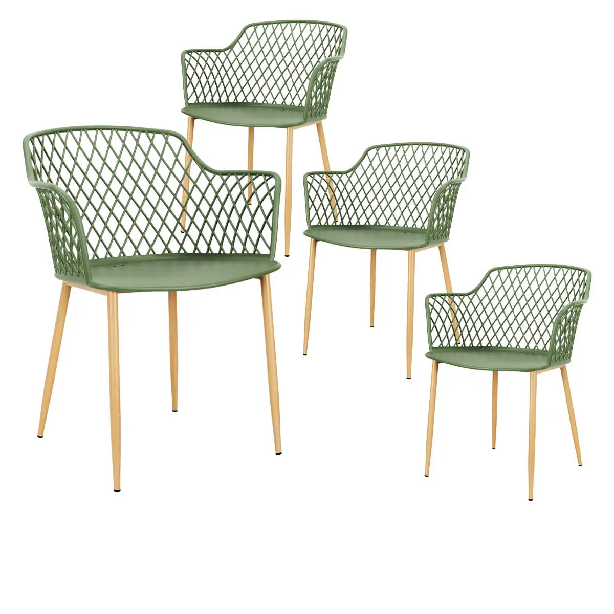 Lot de 4 Fauteuils Verts Pieds Effet Bois Verni – TRESSIE