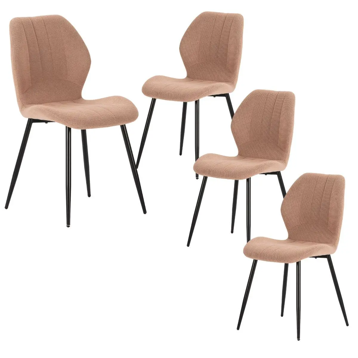Lot de 4 chaises en tissu polyester maillé saumon et pieds en métal laqué noir – MALDI