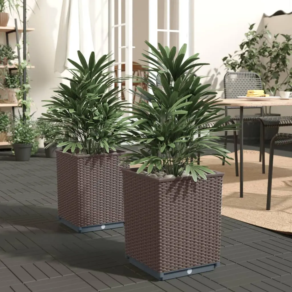 Lot de 2 pots de fleurs carrés en polypropylène marron pour extérieur 30cm – ComfortXL Outdoor Living
