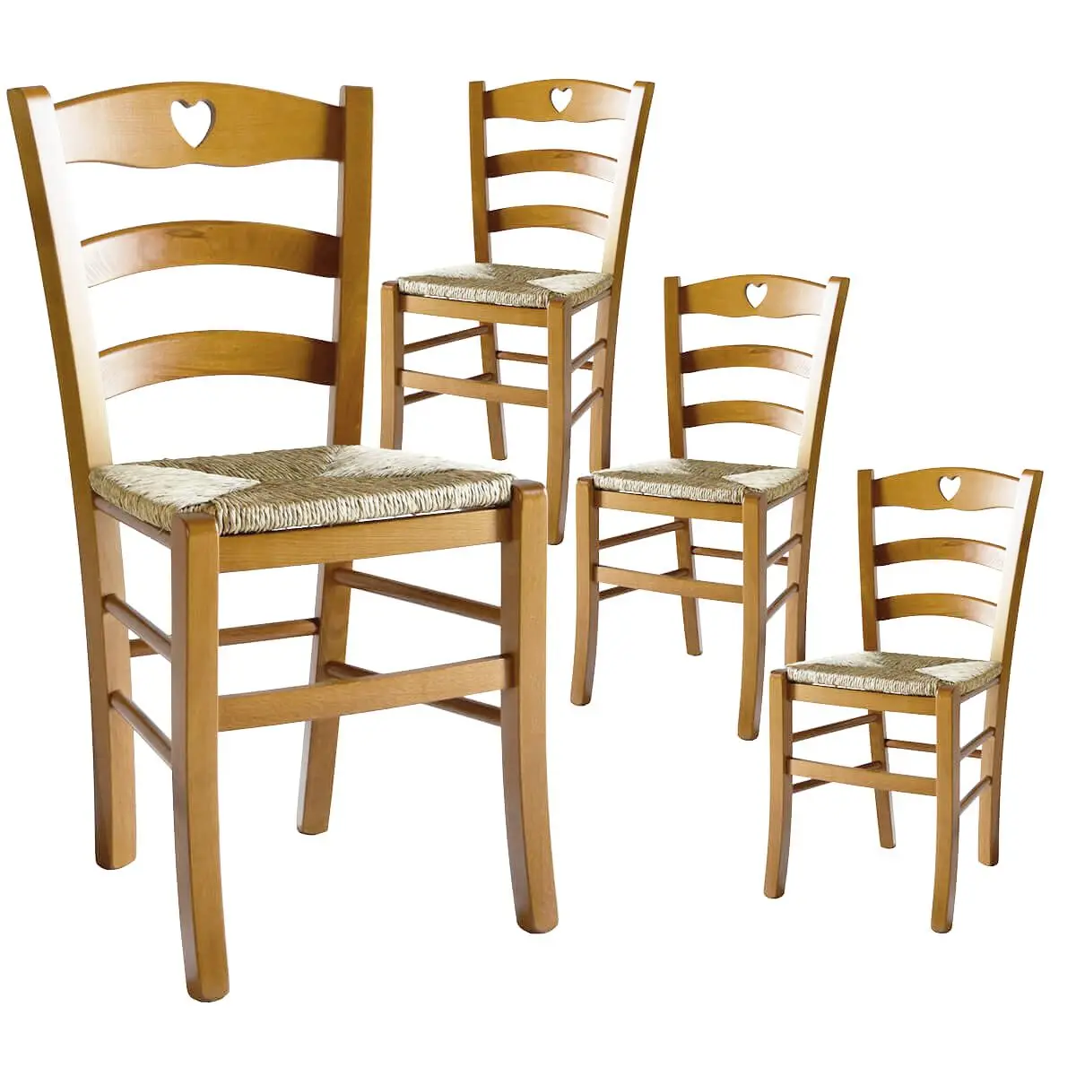 Lot de 4 Chaises Teinté Chêne et Assises en Paille – NAPLES