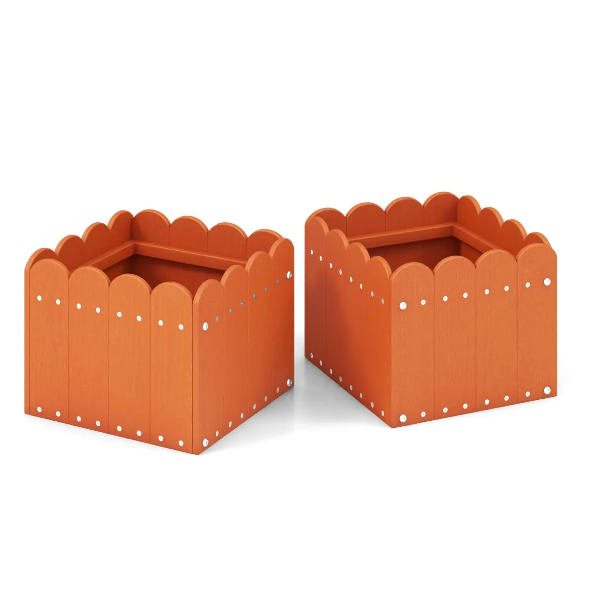 Lot de 2 Jardinière Carrées en HDPE Résistant aux Intempéries Lit de Jardin Surélevé avec Trous de Drainage 32x30x25cm Orange