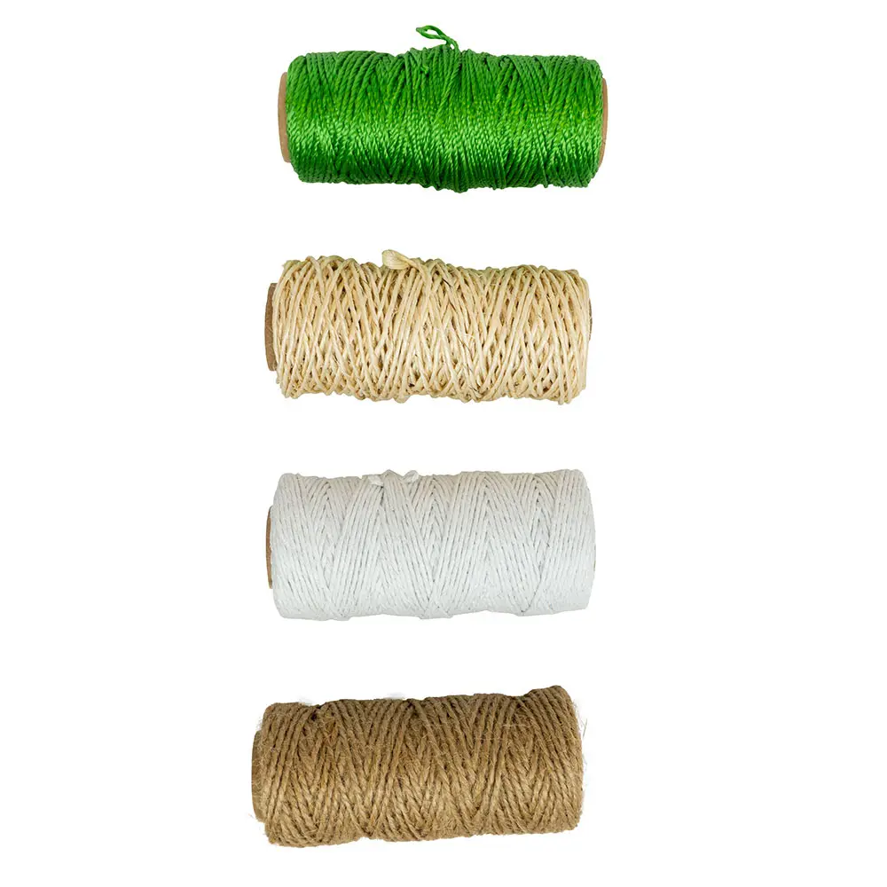 Lot de 4 ficelles de jardin polypropylène, jute, coton et sisal – Multi-usages, résistantes et naturelles