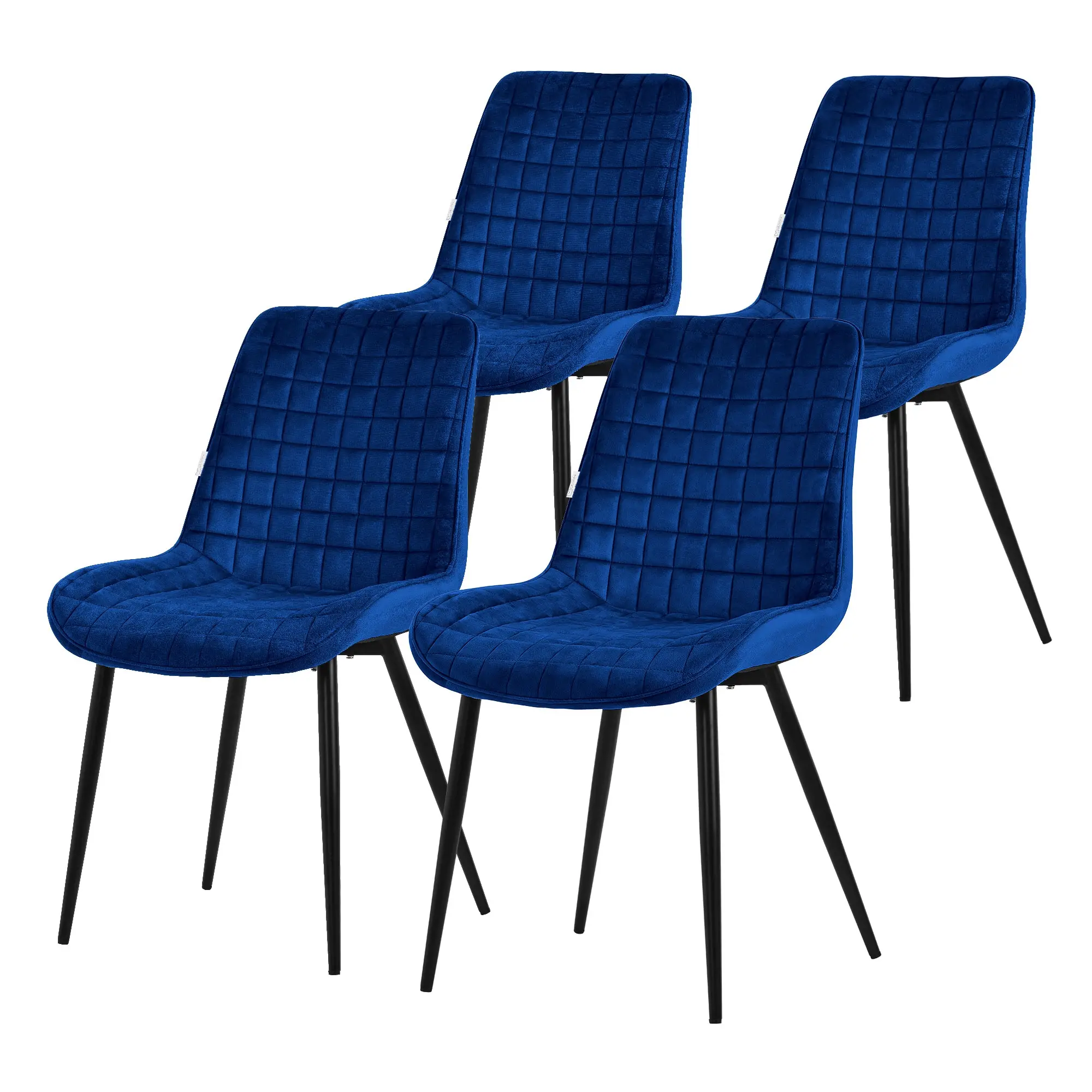 Lot de 4 chaises de salle à manger bleu foncé assise ergonomique revêtement en velours respirant pieds noir en acier patins pré-montés design raffiné