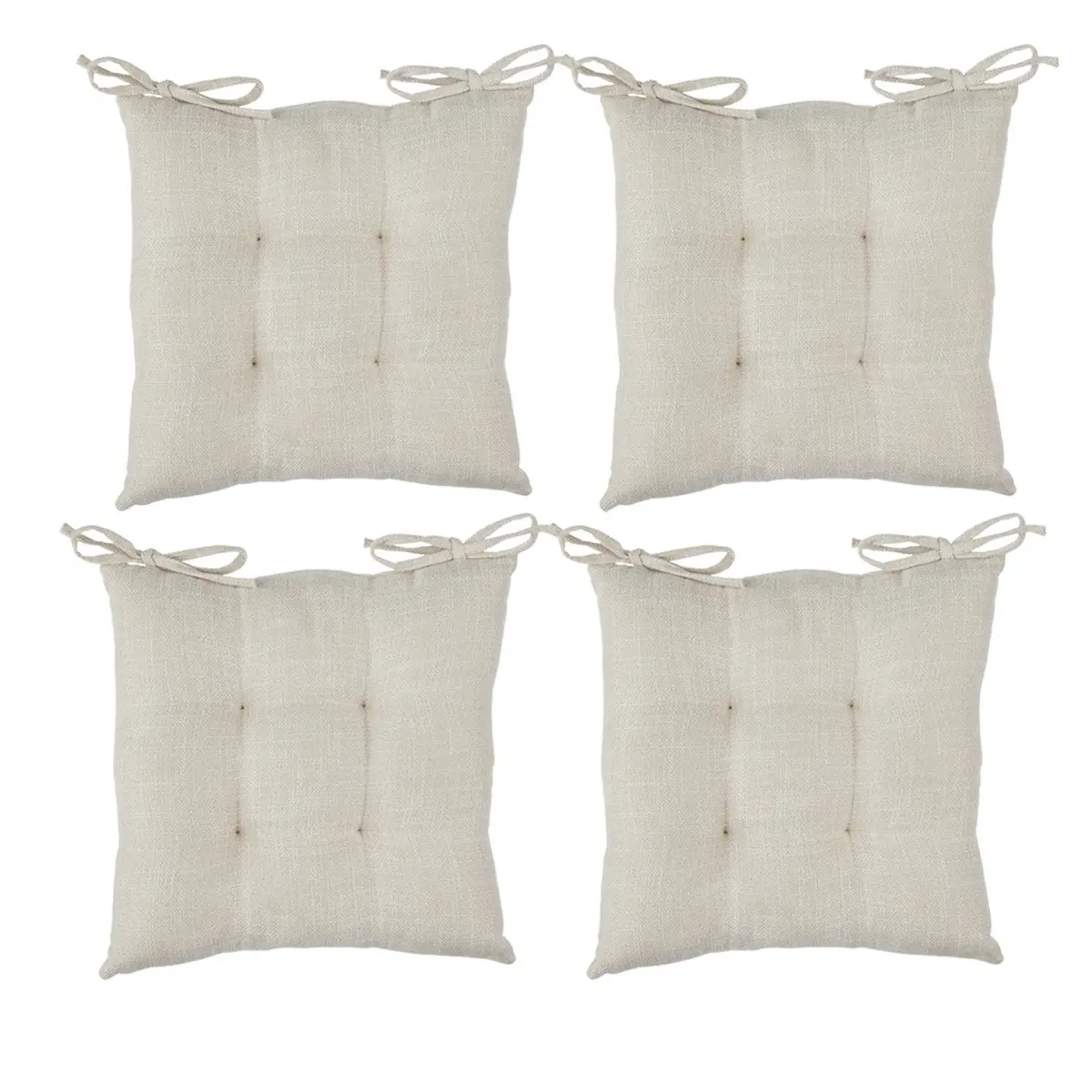 Lot de 4 Galettes de chaise tissage au fini texturé Beige Lin 38 x 38 cm